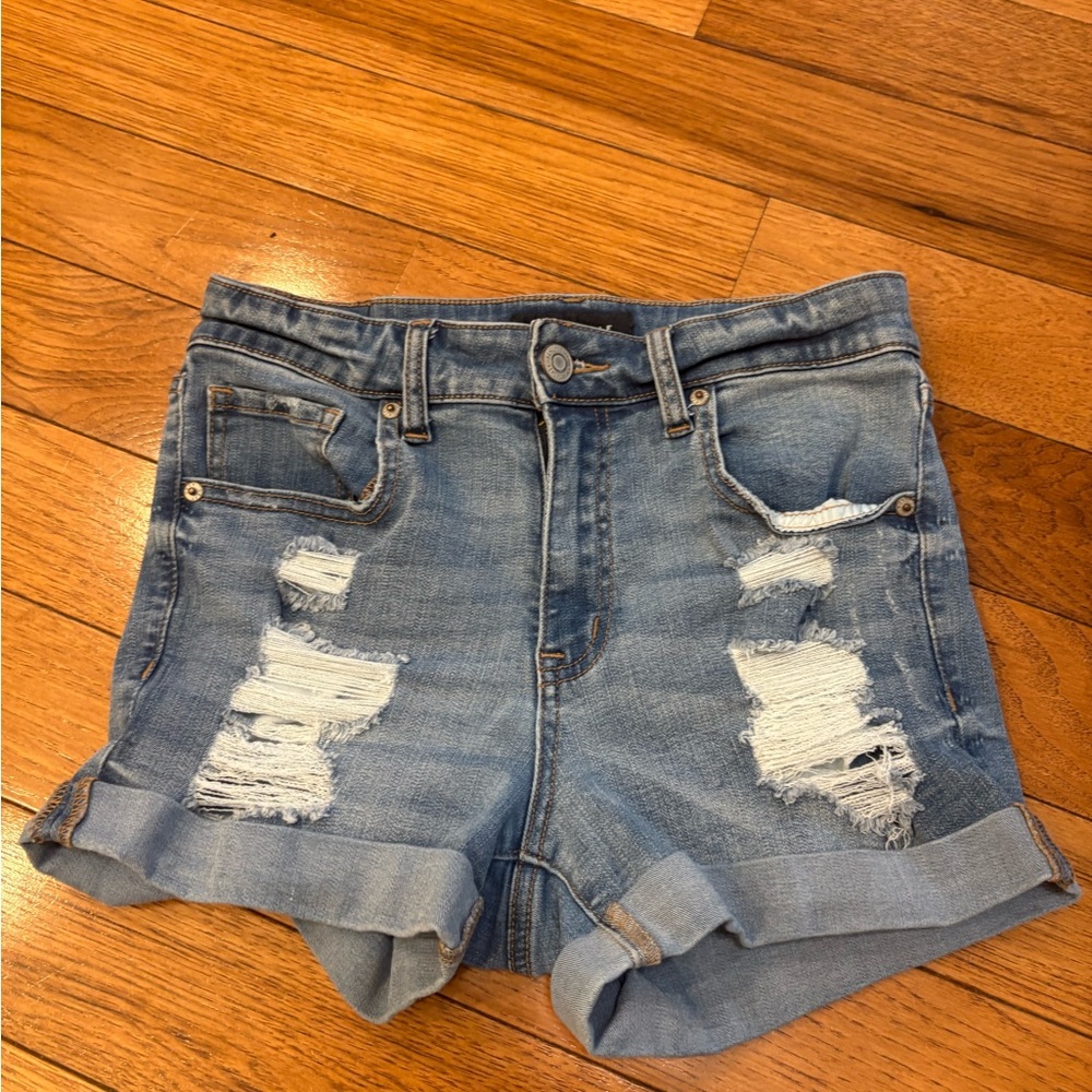 Aeropostale High Rise Midi Denim Distressed Women's Shorts size 6